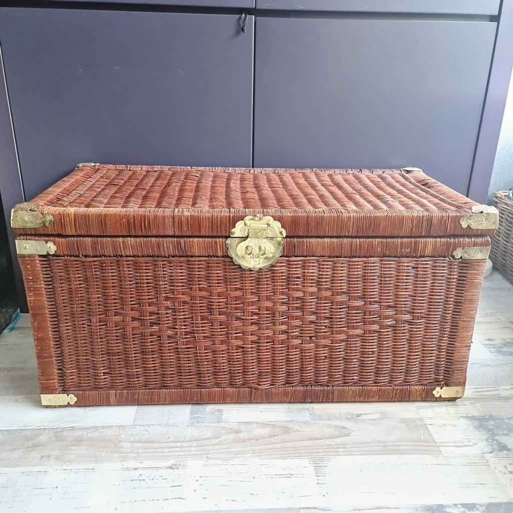 Rieten opbergkist / mand  met koperbeslag - 80x40x40 cm, Ophalen, Gebruikt, Overige materialen, Minder dan 50 cm