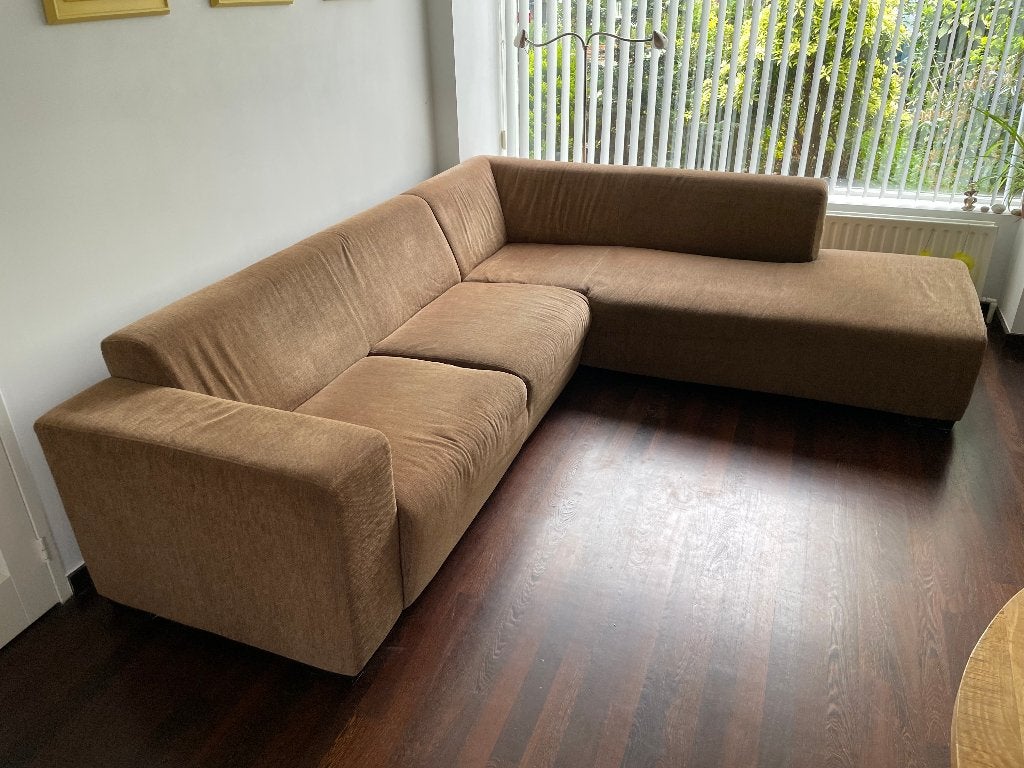 Hoekbank met Hocker 230 x 185 Licht bruin, Ophalen, Gebruikt, Hoekbank, 150 cm of meer