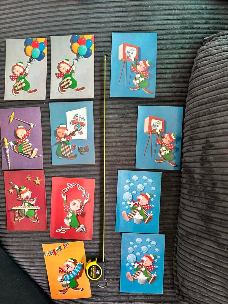 11Oude Kinderkaarten Clown, Verzamelen, Ansichtkaarten | Themakaarten, Ophalen of Verzenden, Ongelopen