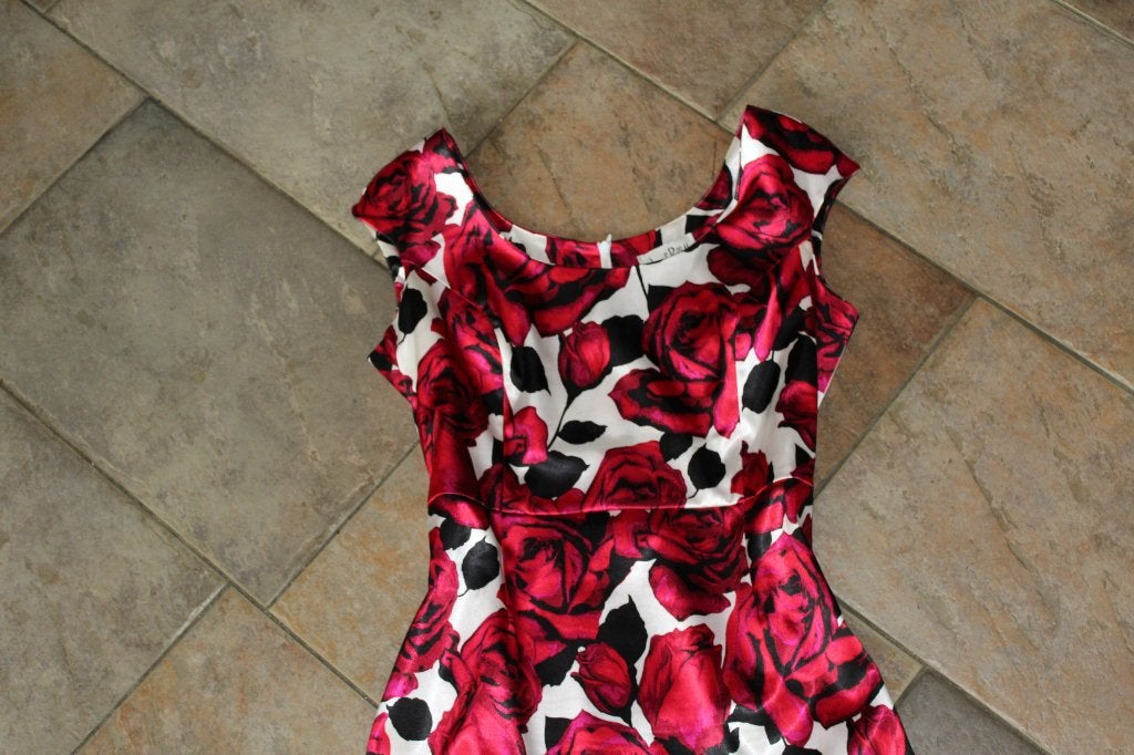 Joseph Ribkoff chique elegante rozen/print jurk 44 valt 42, Overige kleuren, Verzenden, ., Maat 42/44 (L)