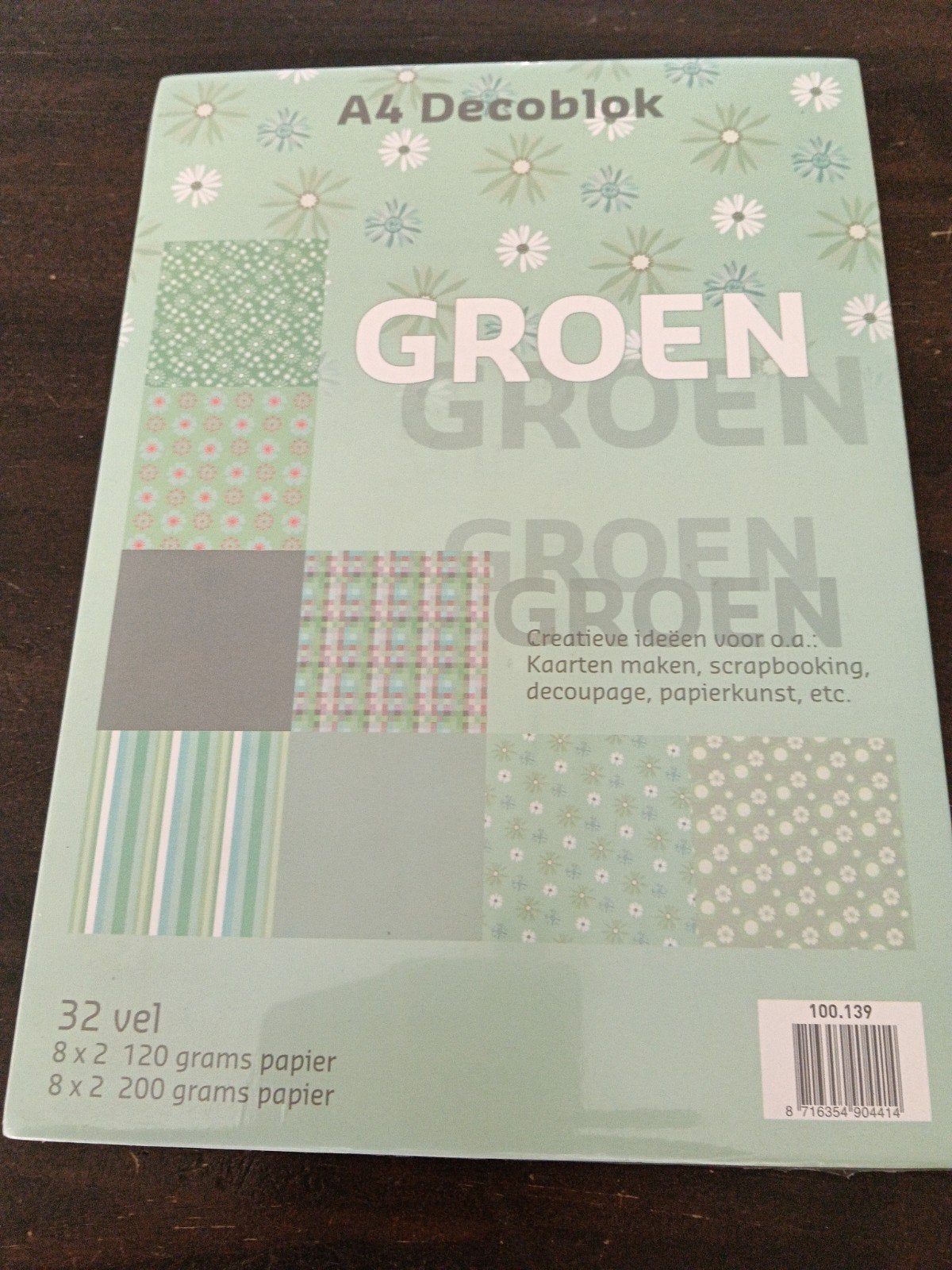 A4 Decoblok Groen - 32 vel papier voor knutselen, Hobby en Vrije tijd, Ophalen of Verzenden, Nieuw, Papier of Karton