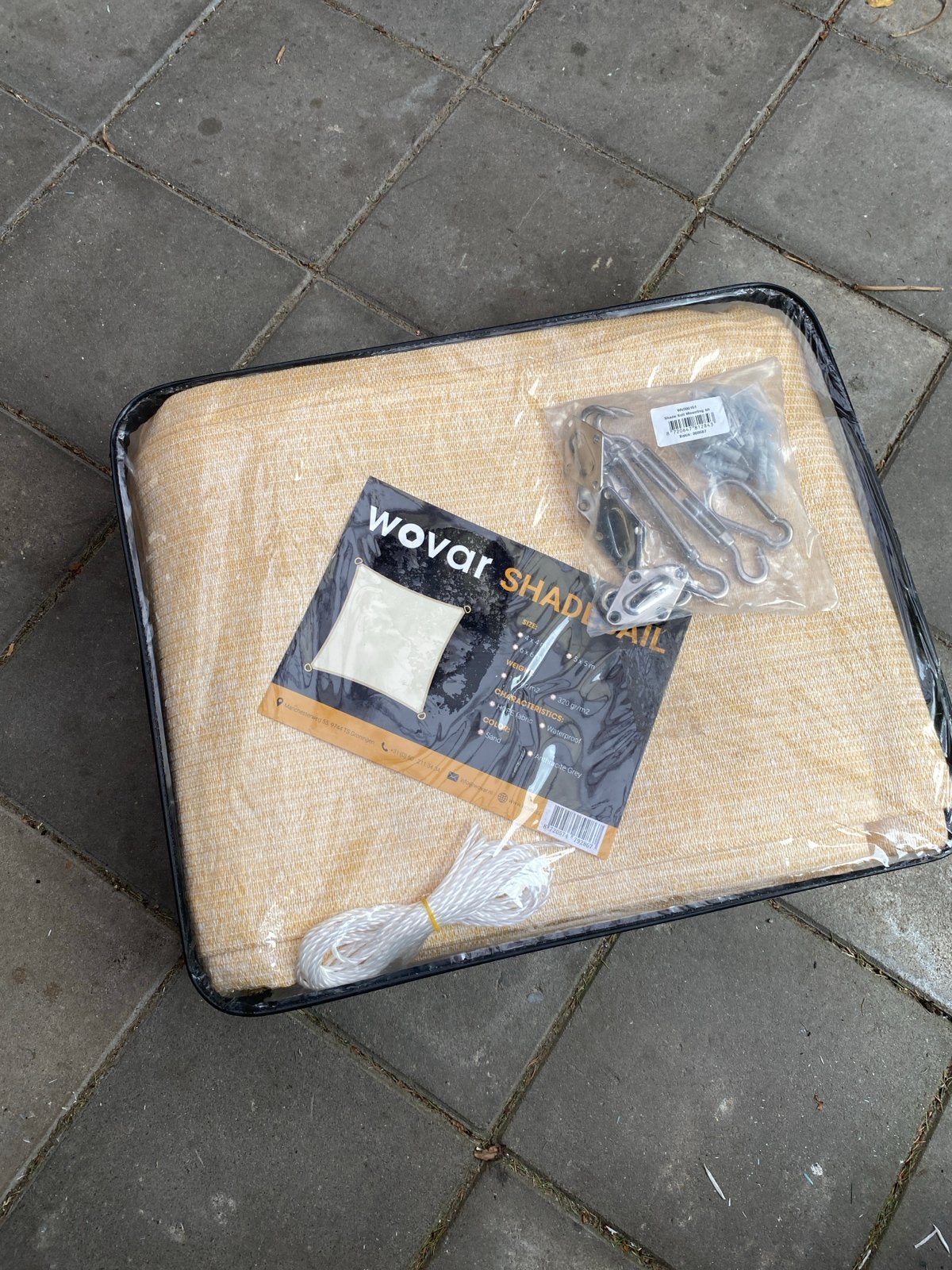 Wovar Schaduwdoek Zandkleurig 5x5m met Bevestigingskit, Tuin en Terras, Schaduwdoeken, Ophalen, Nieuw