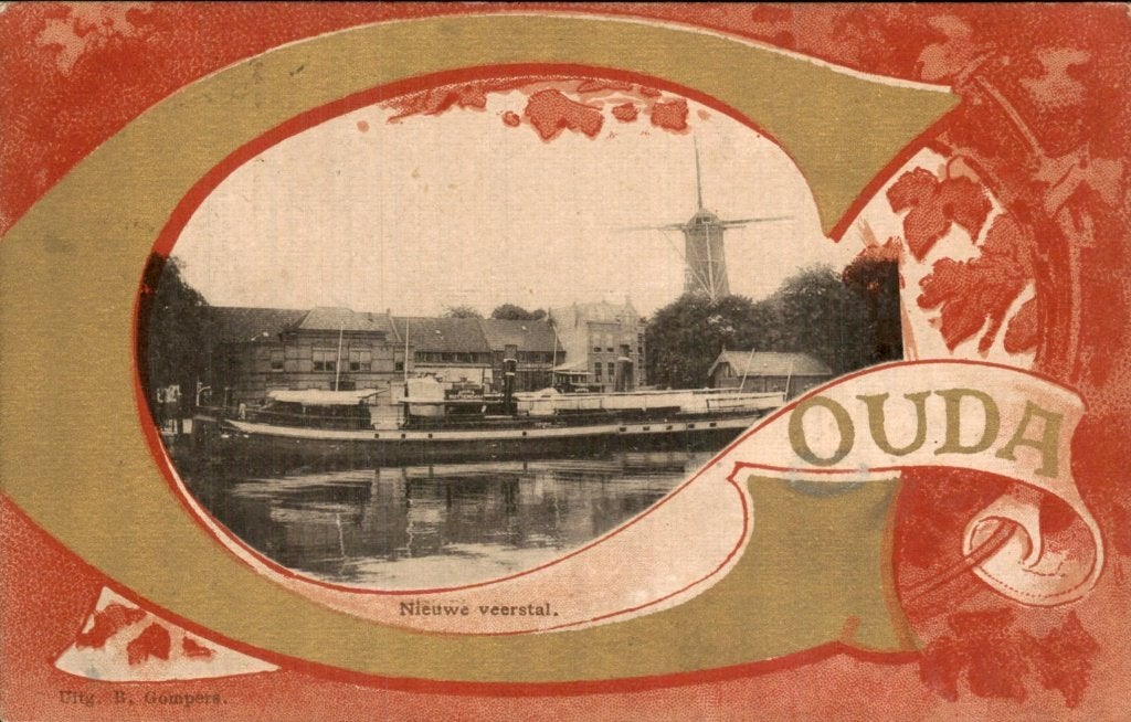 Gouda - Nieuwe veerstal - Molen, Ophalen of Verzenden, Voor 1920, Gelopen, Zuid-Holland