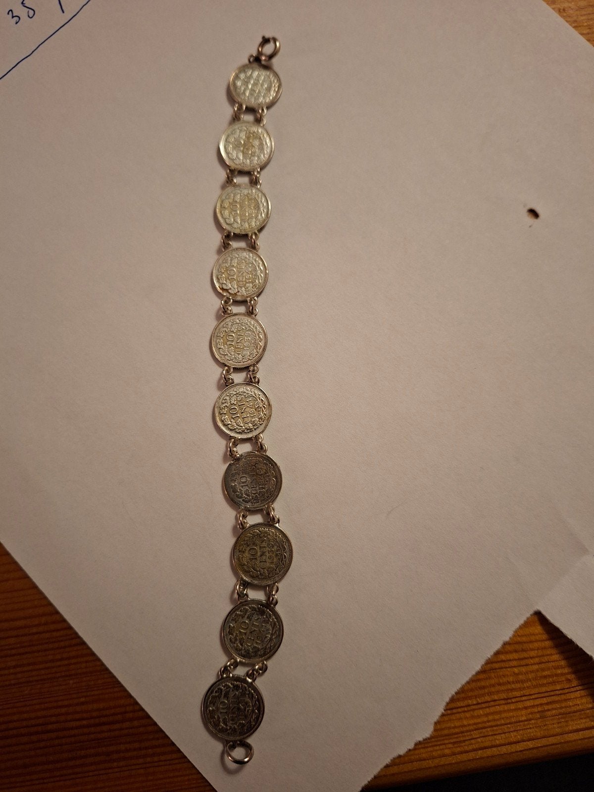 Vintage Wilhelmina Dubbeltje Armband - Oorlogsketting Stijl, Sieraden, Tassen en Uiterlijk, Ophalen of Verzenden, Zo goed als nieuw