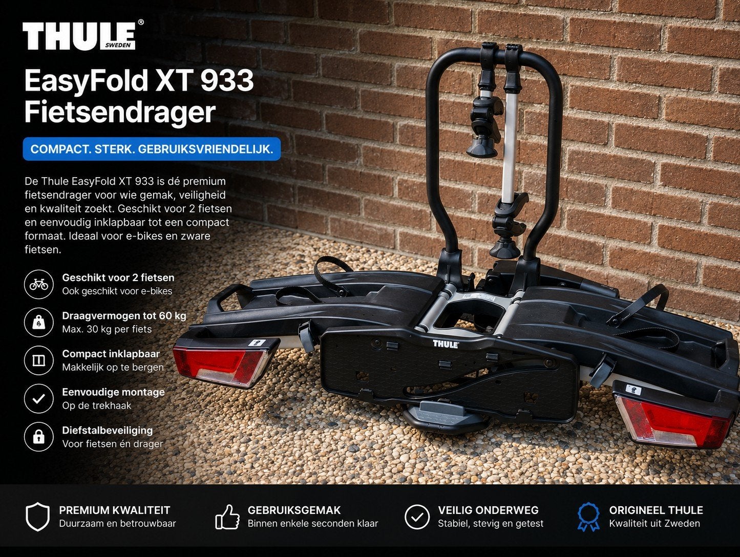 Thule EasyFold XT 933 Fietsendrager - Compact & Sterk, Ophalen, Zo goed als nieuw, 2 fietsen, Trekhaakdrager