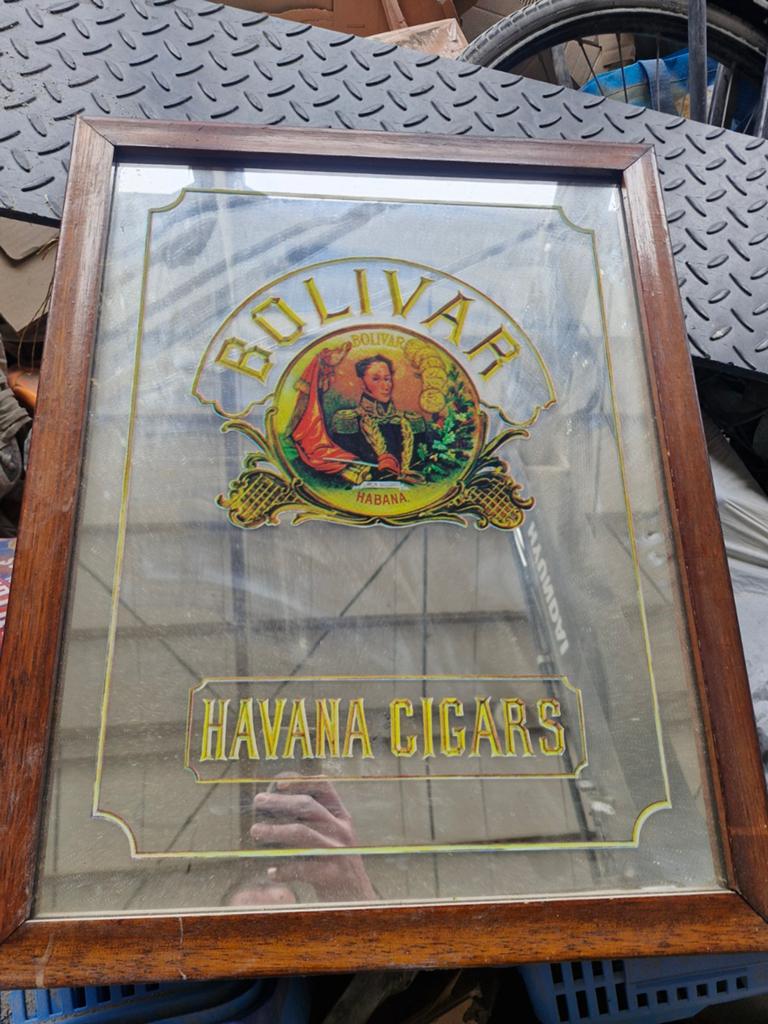 Vintage Bolivar Havana Cigars Spiegel - 49x61 cm, Ophalen, Rechthoekig, Minder dan 50 cm, Minder dan 100 cm
