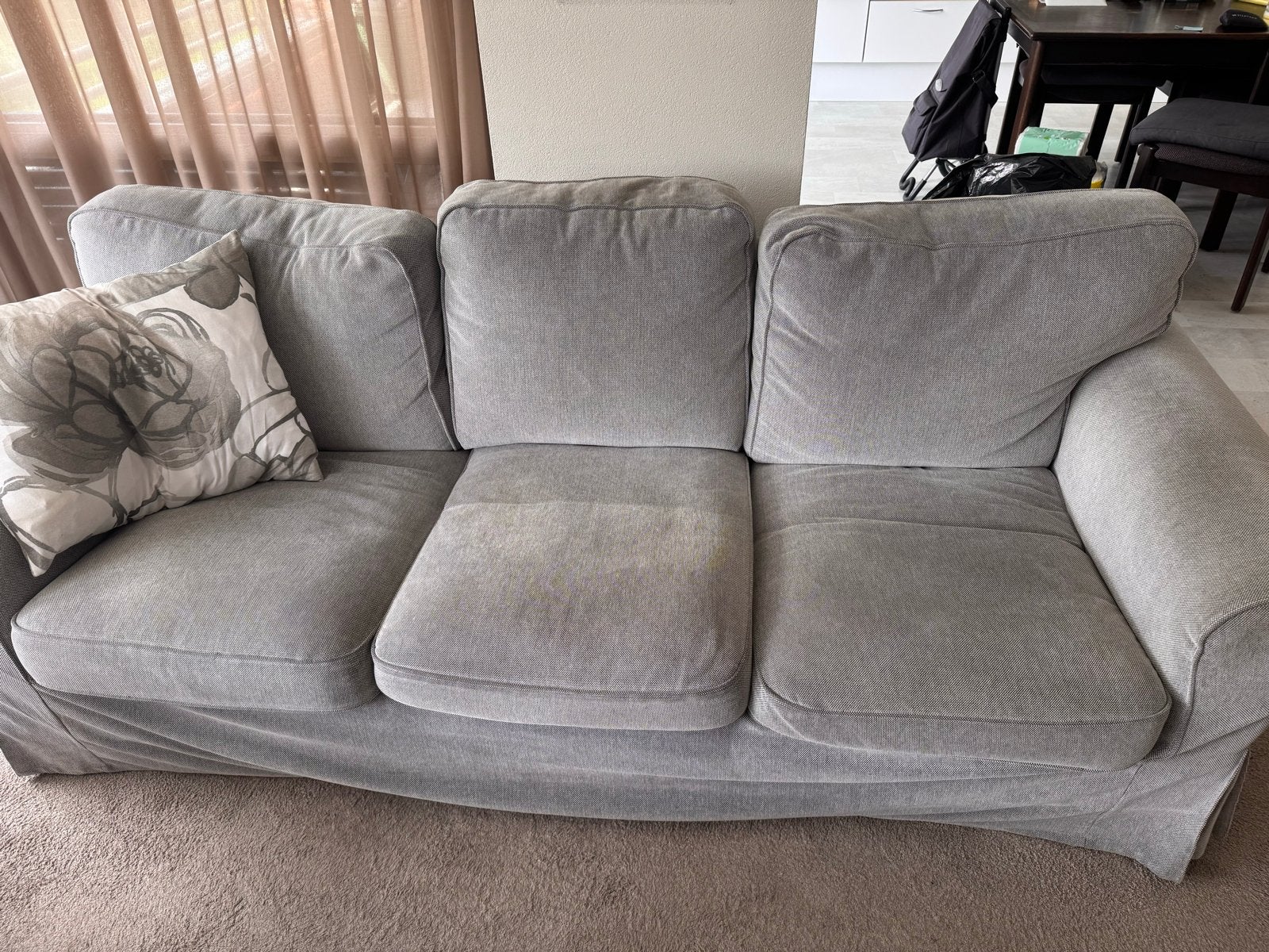 GRATIS Ikea Ektorp 3-zitsbank, grijs perfecte staat!, Ophalen, Gebruikt, Driepersoons, 75 tot 100 cm