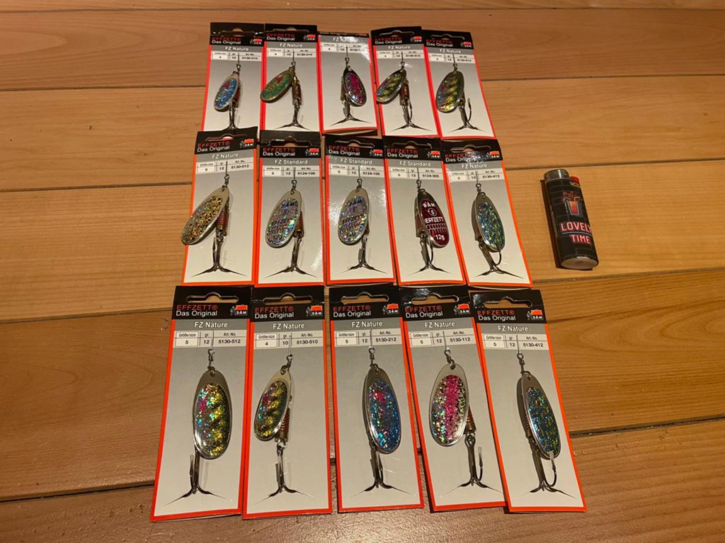 Dam Effzett Forel, Baars en Snoek spinners 15 stuks, Ophalen of Verzenden, Zo goed als nieuw, Haak