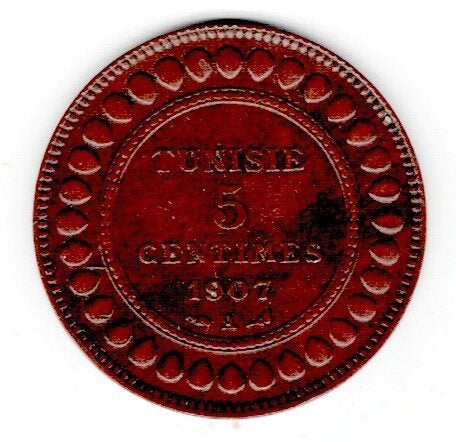 26-1726 Tunesie 5 centimes 1907A, Ophalen of Verzenden, Overige landen, Losse munt