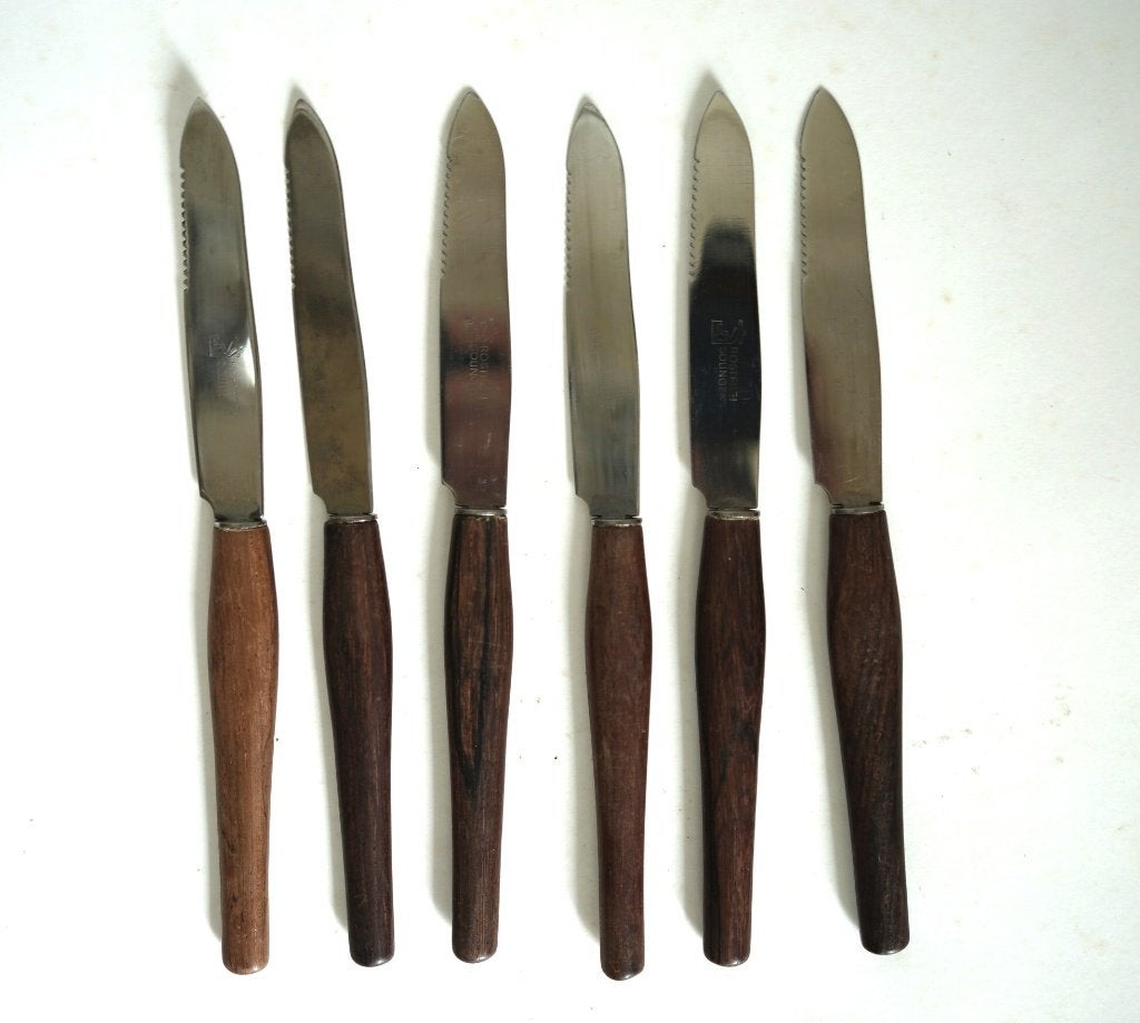 vintage set fruitmesje rostfrei solingen metaal hout handvat, Huis en Inrichting, Gebruikt, Ophalen of Verzenden, Overige merken