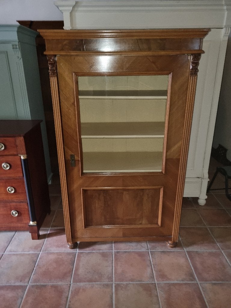 Prachtige Antieke Noten Vitrine Boeken Kast