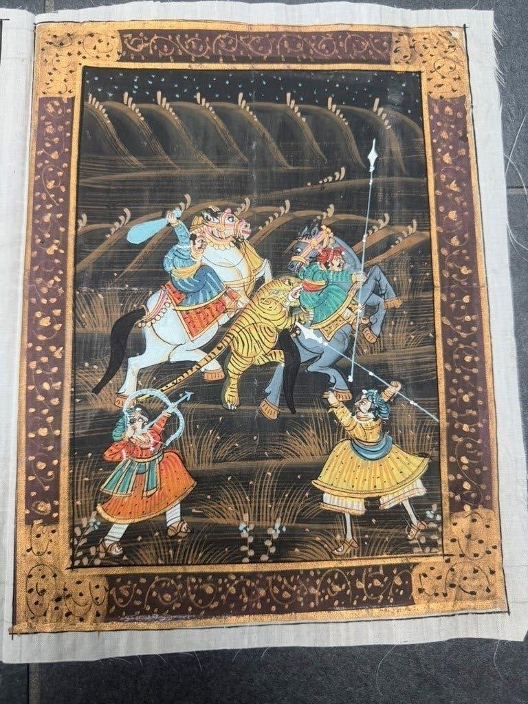 Set v 4 Indiase schilderingen Koninklijke Tijgerjacht India, Ophalen of Verzenden, Schipluidenlaan 20 5035KJ Tilburg, Schilderij
