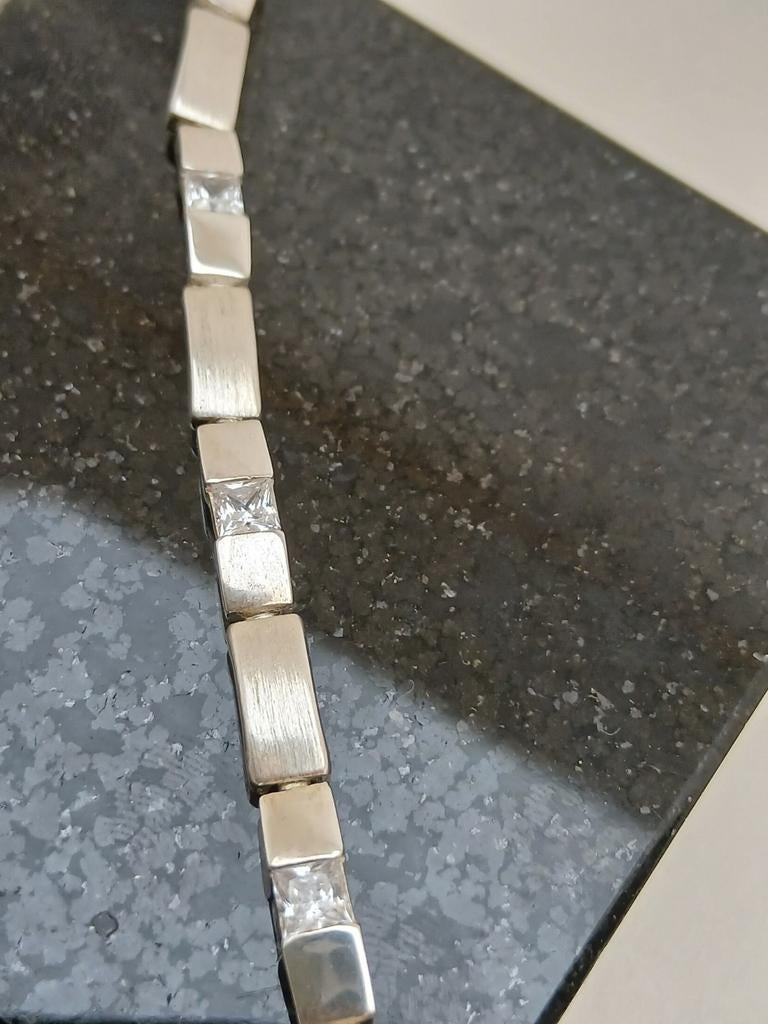 Zilveren Armband 935 met Zirkonia - Van Laarhoven Schoonhove, Met kristal, Gebruikt, Ophalen of Verzenden, Zilver