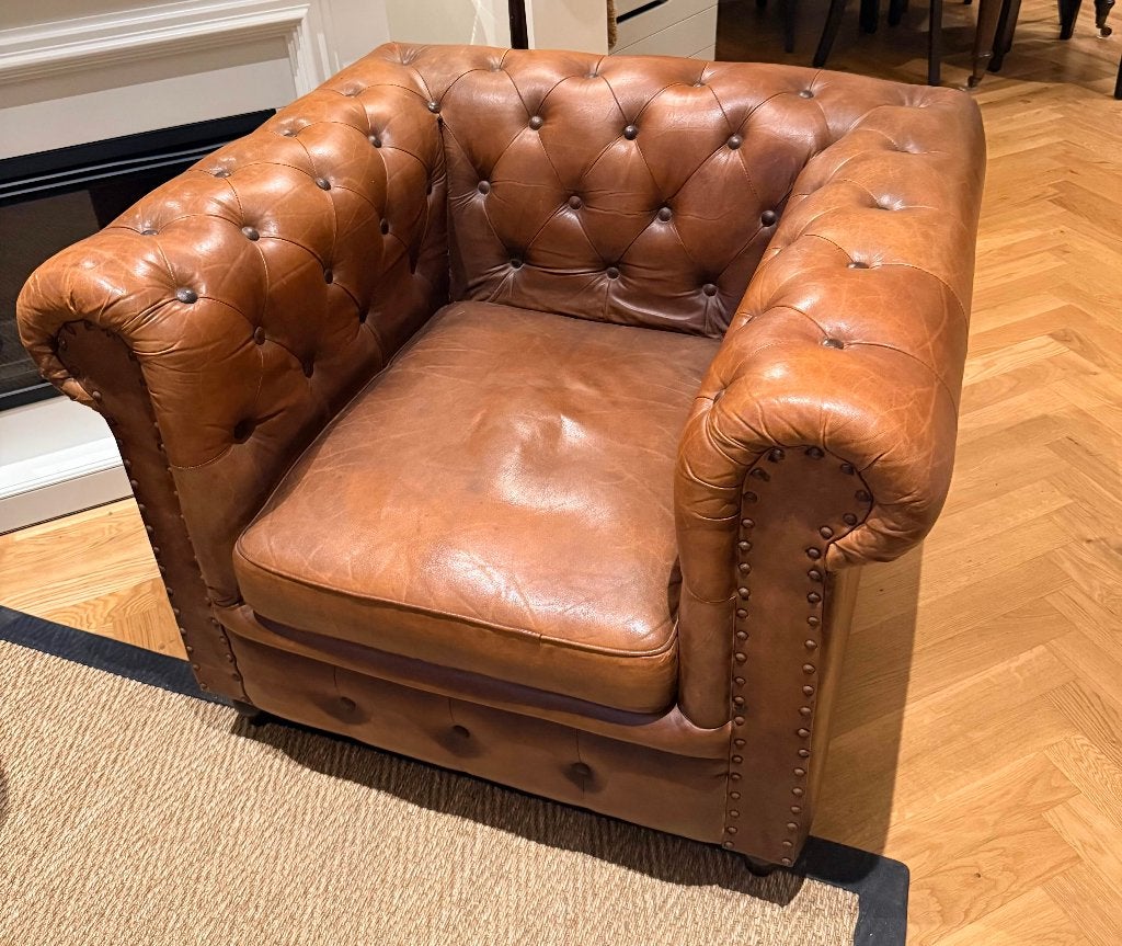 Chesterfleid fauteuil, Huis en Inrichting, Ophalen, Gebruikt, Klassiek, 75 tot 100 cm