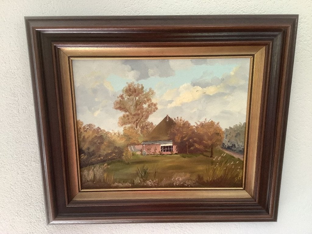 Fraai olieverfschilderij van Noord-Hollandse stolp, Ophalen of Verzenden, Landschap