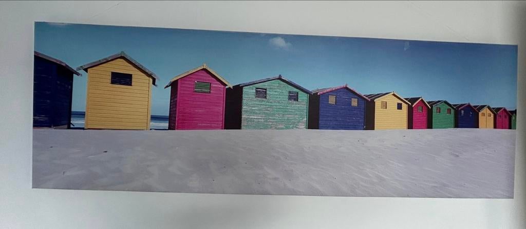 Fotoschilderij strandhuisjes 150x50 cm, Ophalen