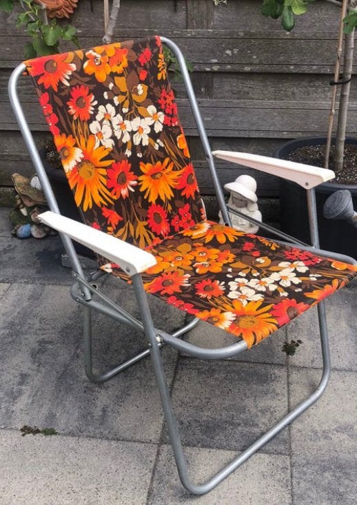 Vintage kampeerstoel uit de jaren 70 Flower Power🧡, Ophalen of Verzenden, Zo goed als nieuw