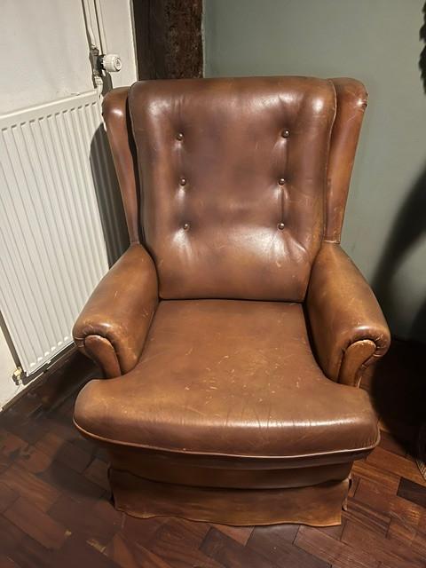 Schapenleren fauteuil, Ophalen, Gebruikt, 50 tot 75 cm, Leer