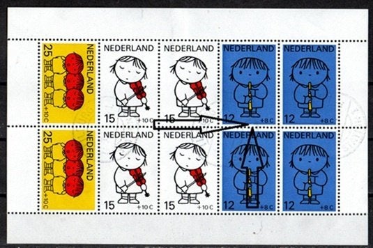 Nederland Plaatfout nr. 937PM1 Blok Kinderzegels gestempeld, Ophalen of Verzenden, Na 1940, Gestempeld