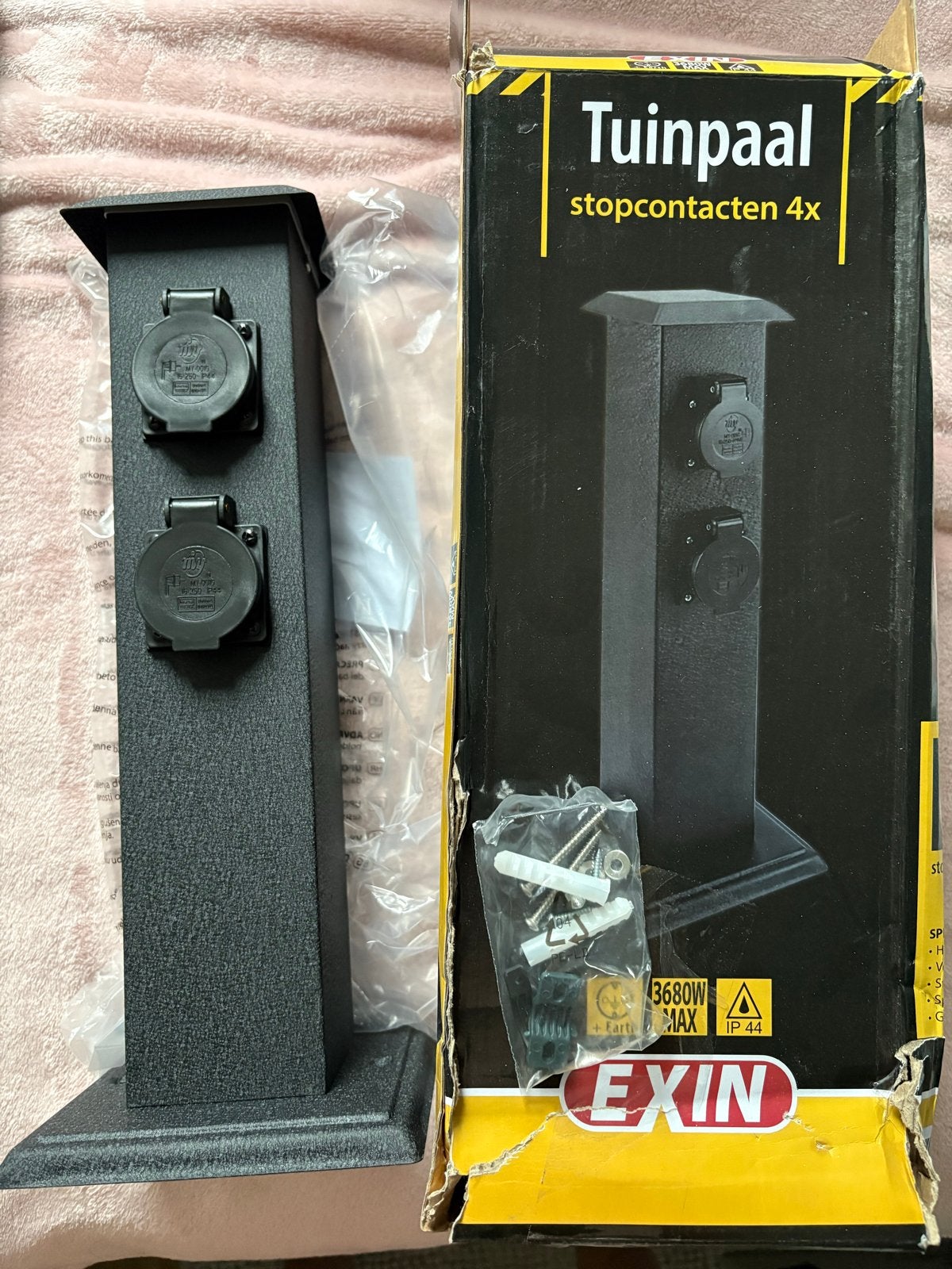 Nieuwe Exin Tuinpaal met 4 stopcontacten - IP44 spatwaterdic, Tuin en Terras, Staal, Overige typen, Nieuw, Ophalen of Verzenden