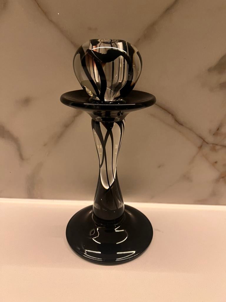 VINTAGE MURANO GLAS GLAZEN KANDELAAR HELDER GLAS EN ZWART, Ophalen of Verzenden, Zo goed als nieuw, Zwart, Overige materialen