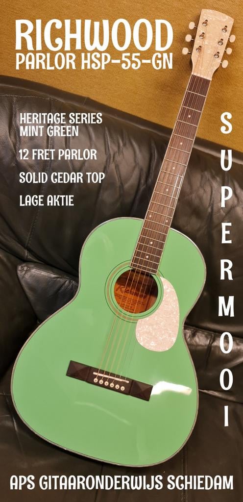 NIEUWE RICHWOOD HSP-55-GN HERITAGE SERIES 12 FRET PARLOR.., Ophalen of Verzenden, Nieuw, Western- of Steelstringgitaar