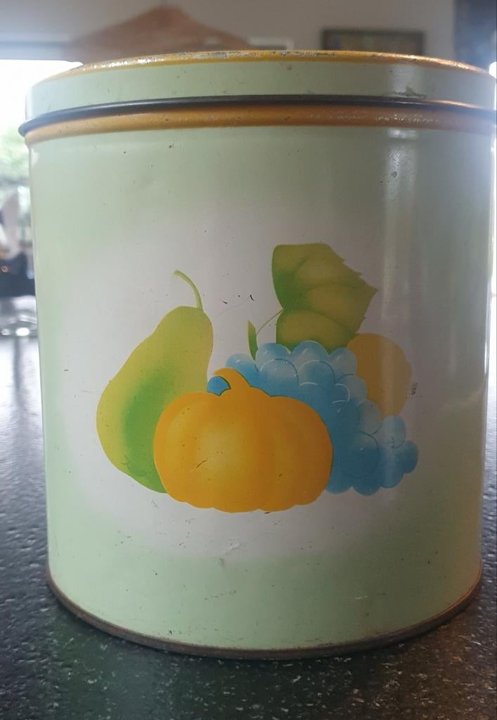 Vintage Beschilderde Blikken Bus met Fruitmotief, Ophalen of Verzenden, Gebruikt