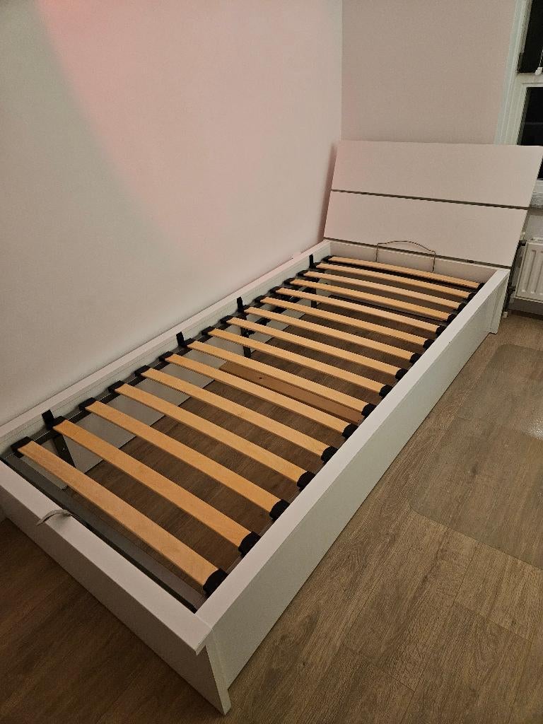 Bed opbergruimte met lattenbodem, Ophalen, Overige materialen, Gebruikt, 90 cm