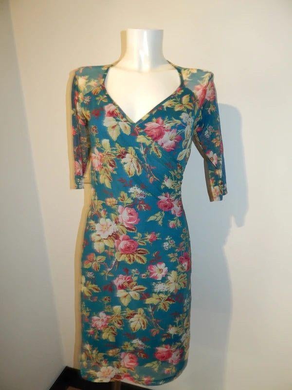 King Louie zomerse jurk bloemen print turquoise S, Overige kleuren, Verzenden, Zo goed als nieuw, Knielengte