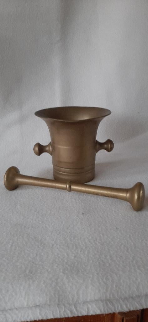 Antieke messing mortier met stamper, Antiek en Kunst, Ophalen of Verzenden, Koper