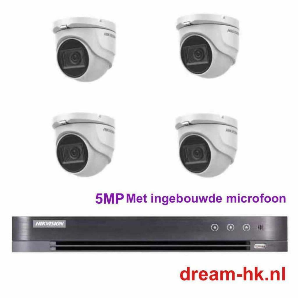 5MP Hikvision TVI beveiligingscamera set/4CH DVR+4x camera's, Ophalen of Verzenden, Nieuw, Buitencamera