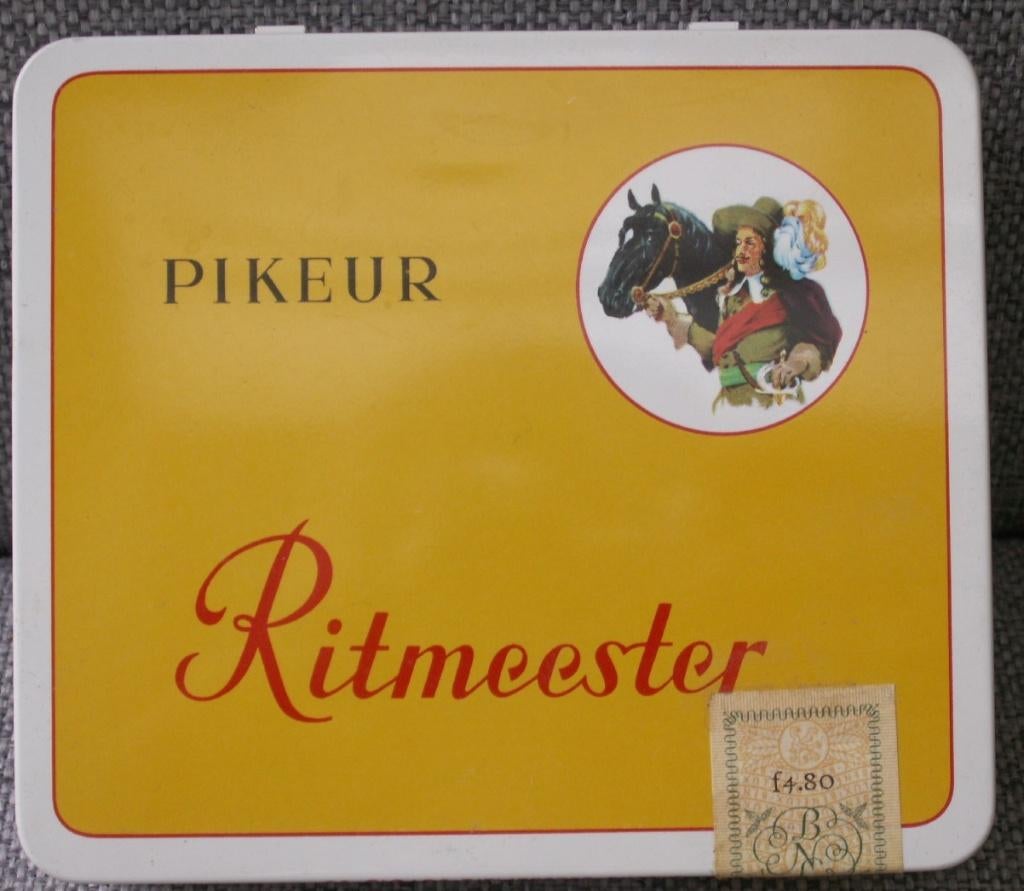 Vintage sigaren blik Ritmeester Pikeur ruiter in kleur, Ophalen of Verzenden, Zo goed als nieuw, Overige