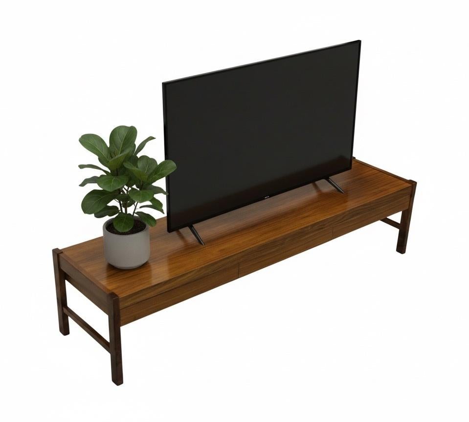 Vintage laag dressoir met lades 70's walnoot fineer design, Gebruikt, Vintage, 150 tot 200 cm, Met lade(s)