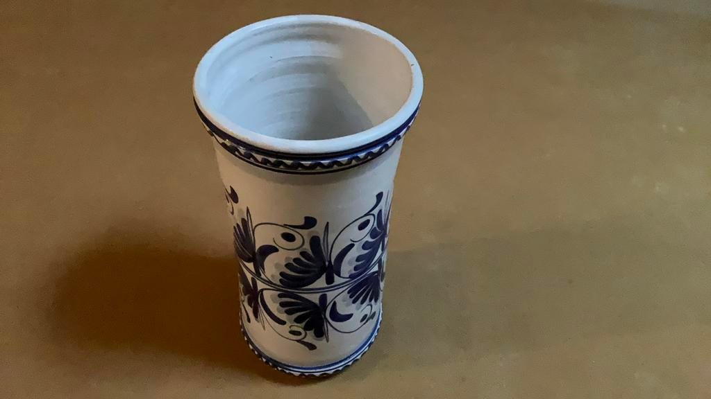 Mooie keramische paraplubak met blauwe details, Ophalen, Wit, Aardewerk of Porselein, Nieuw