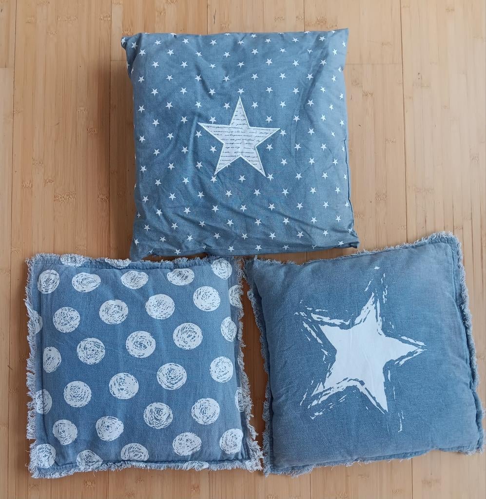 3 Kussens 40x40 Jeansblauw met Losse Hoezen, Huis en Inrichting, Woonaccessoires | Kussens, Ophalen of Verzenden, Zo goed als nieuw