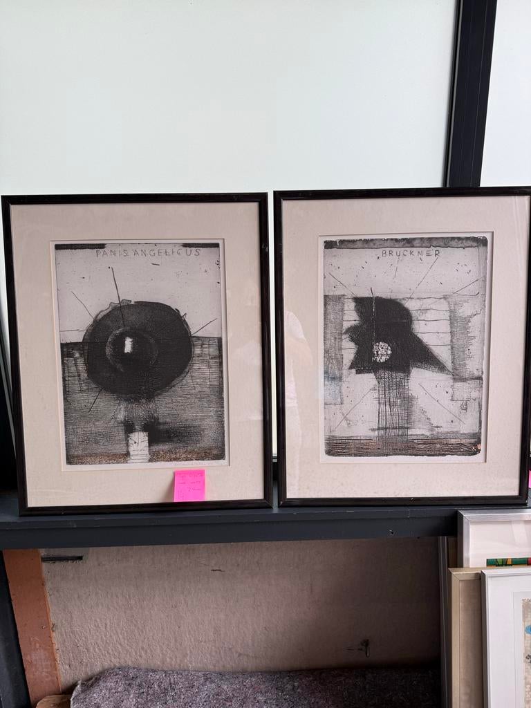 Twee abstracte etsen van Guillaume Le Roy, Antiek en Kunst, Kunst | Etsen en Gravures, Ophalen of Verzenden
