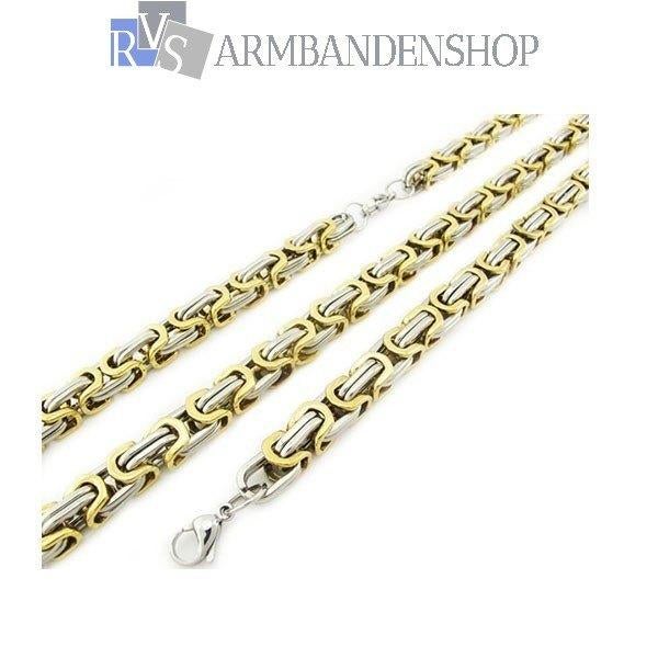 RVS set Bi-color koningsschakel ketting armband rvs goud, Ophalen of Verzenden, Nieuw, Goud, Overige materialen