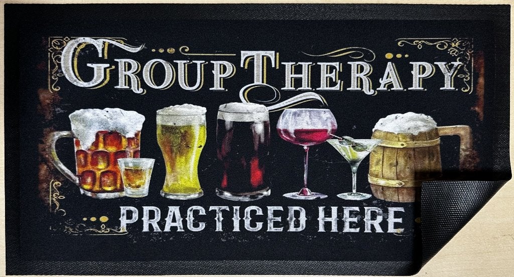 Group Therapy practiced here barmat barrunner matje deco, Verzamelen, Reclamebord, Info@deconoord.nl, Deco Noord, Nieuw