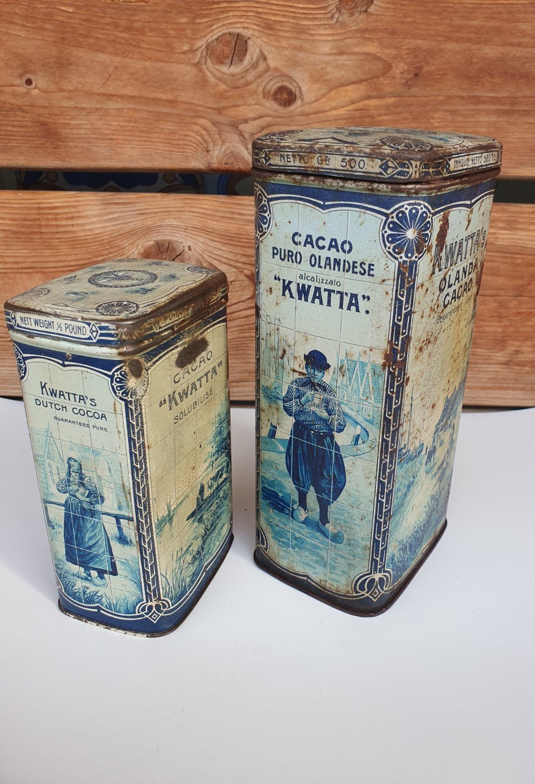 2 antieke Kwatta's Holland Cacao blikken, Verzamelen, Ophalen of Verzenden, Gebruikt, Overige, Overige merken