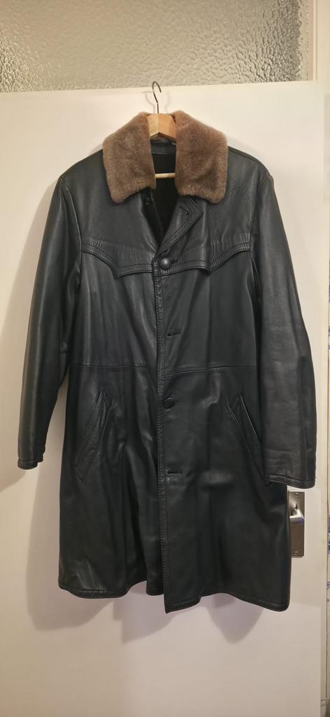 Winterjas zwart echt leer maat 50x52, Kleding | Heren, Ophalen of Verzenden, Zo goed als nieuw, Bruin