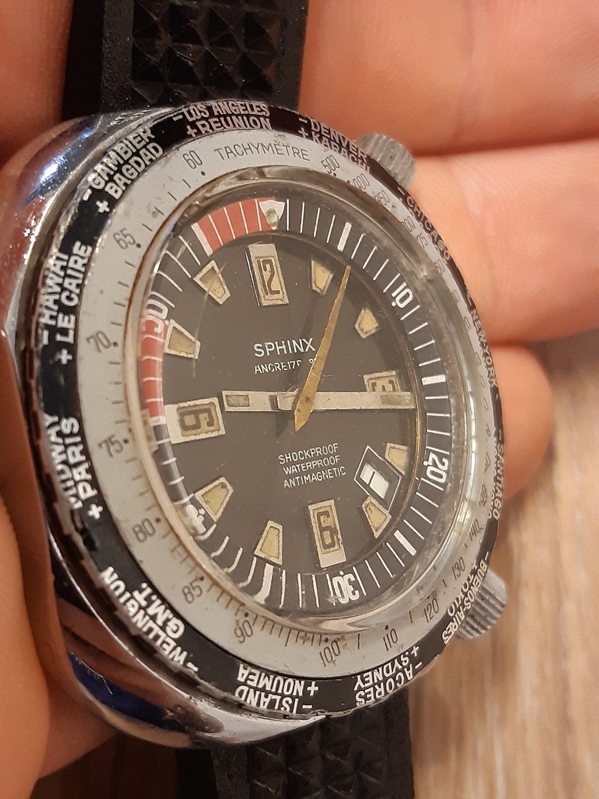 Ancre Sphinx 17 rubis vintage gmt horloge diver watch, Sieraden, Tassen en Uiterlijk, Horloges | Heren, Overige merken, Staal