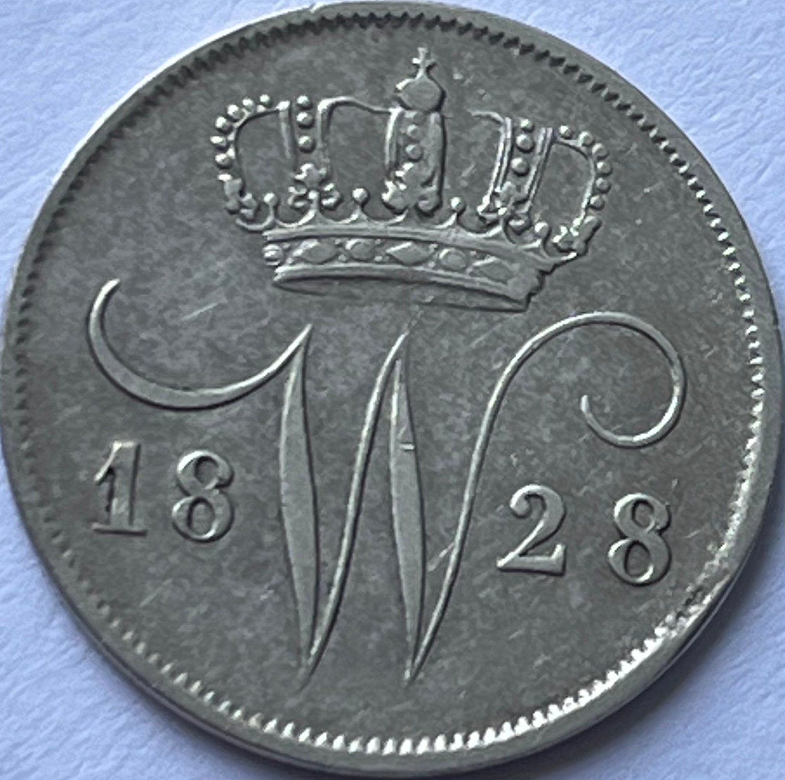 Zilveren dubbeltje 1828B, Zilver, Ophalen of Verzenden, 10 cent, Koning Willem I