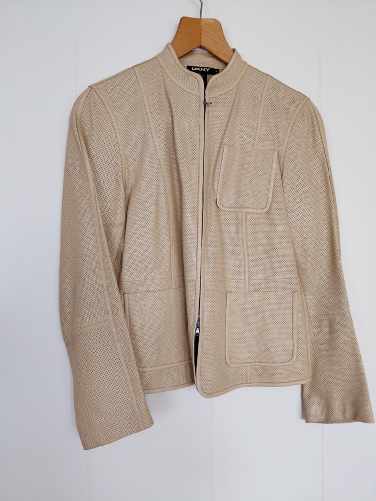 DKNY stoer leren jasje jack maat S, Beige, DKNY, Ophalen of Verzenden, Zo goed als nieuw