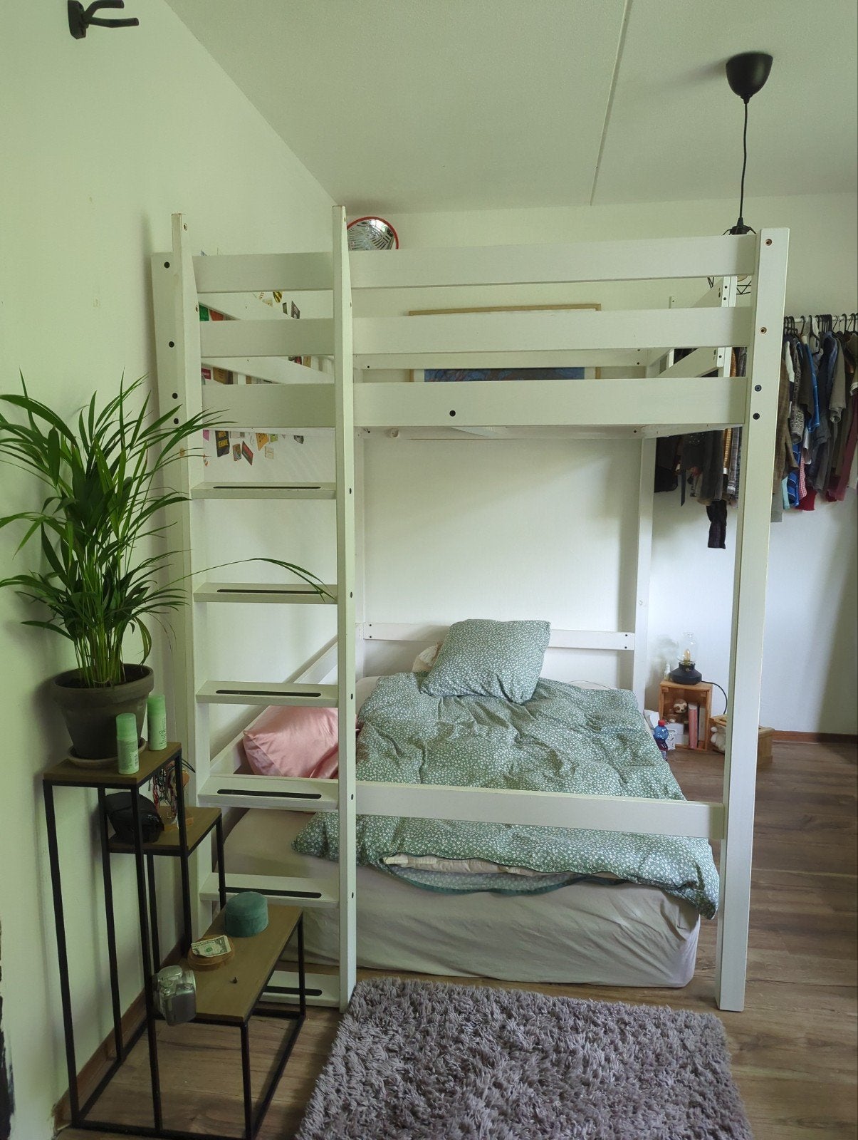 Wit hoogslaper Ikea Stora bed met ladder - 90x200 cm, Ophalen, Gebruikt, Eenpersoons, 90 cm