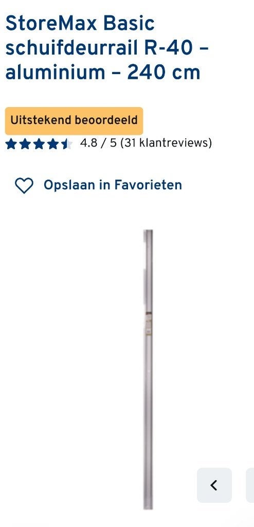 Nieuw- StoreMax Basic schuifdeurrail R-40 – aluminium, Ophalen, Nieuw, Overige materialen