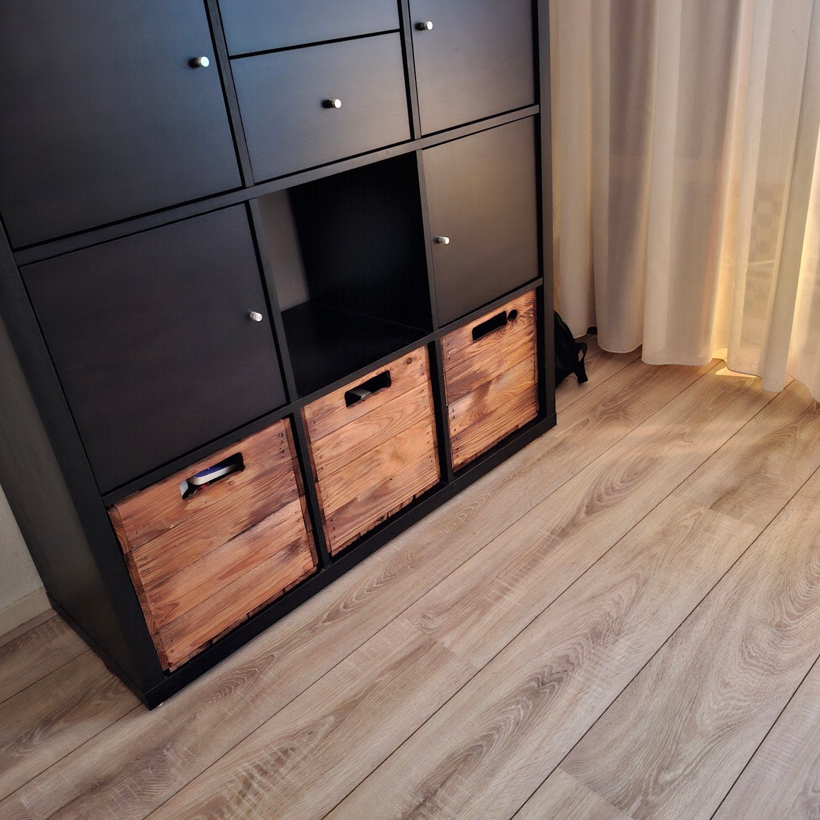 3 houten bakken op maat voor Kallax kasten, Ophalen, Minder dan 50 cm, Gebruikt, Minder dan 50 cm