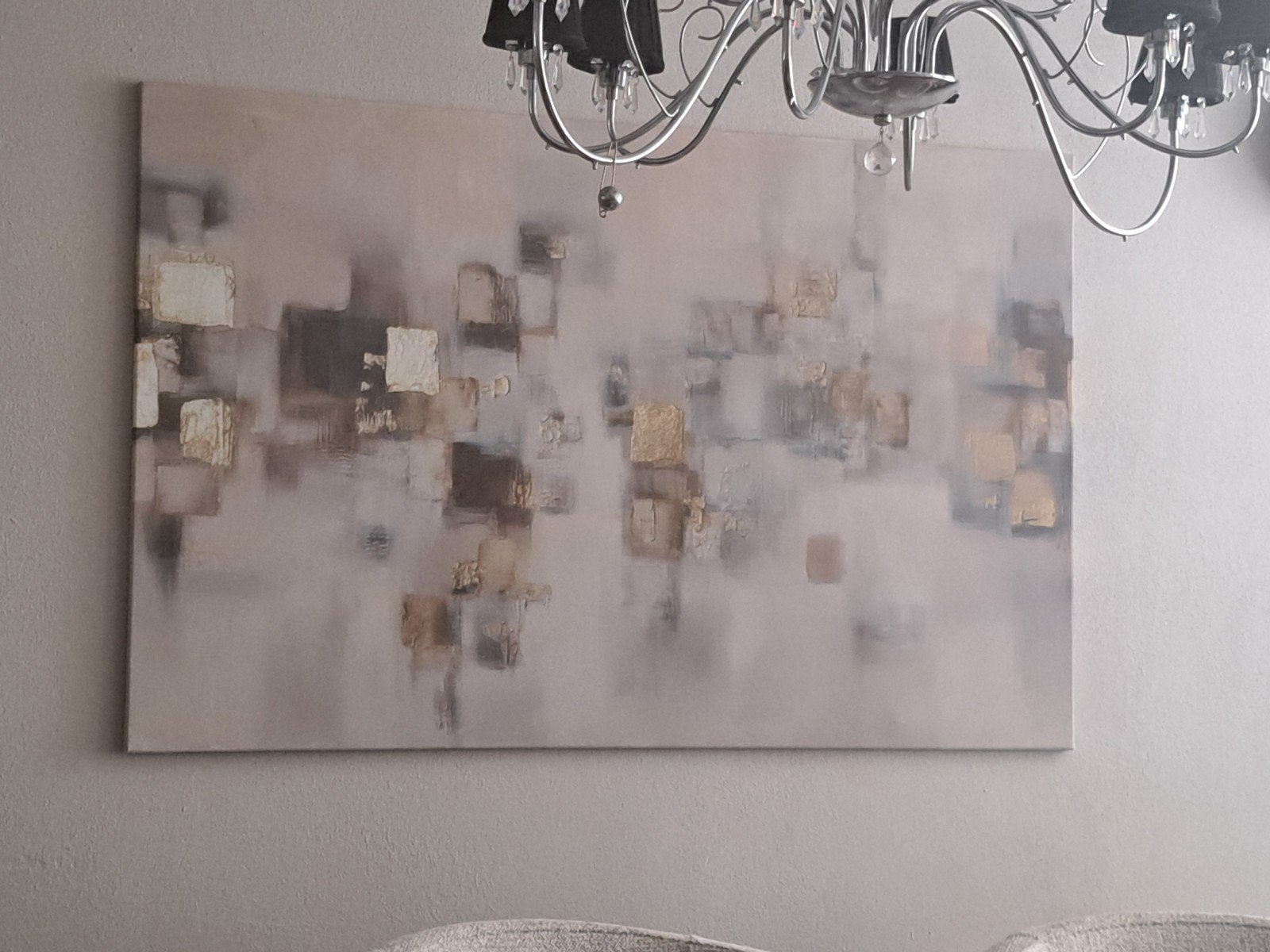Modern Abstract Schilderij - Goud en taupe, Ophalen of Verzenden, Zo goed als nieuw, Schilderij, 100 tot 125 cm