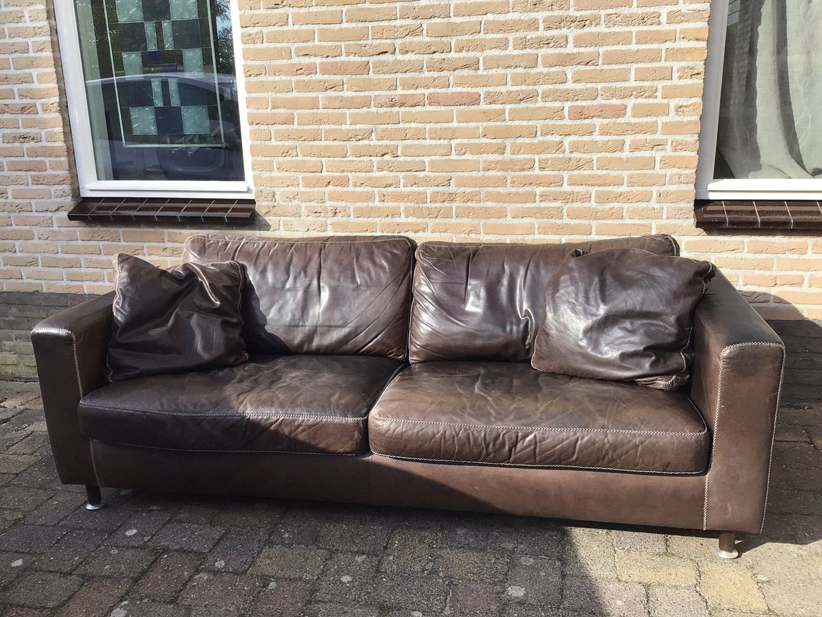 Machalke&Machalke design lederen bank - Goed onderhouden, Ophalen, Gebruikt, Driepersoons, 200 tot 250 cm