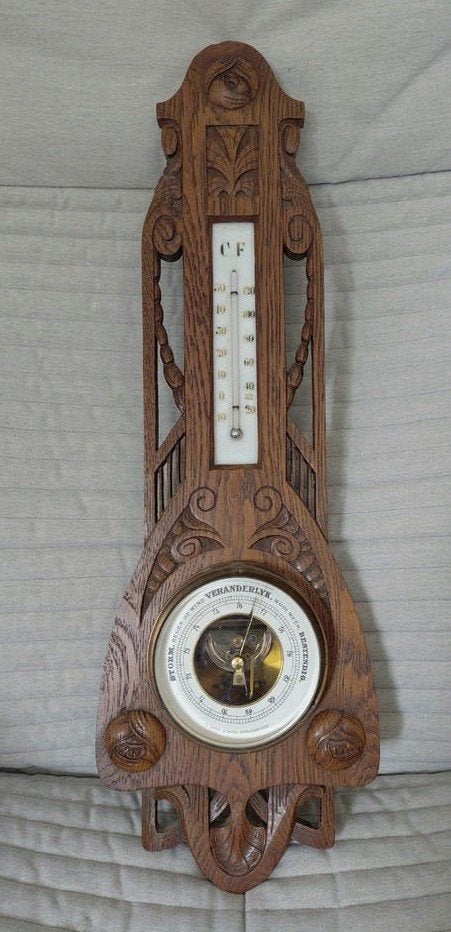 Antieke L. Kern & Zoon barometer met thermometer, 1905-1925, Gebruikt, Ophalen of Verzenden, Overige merken, Hout