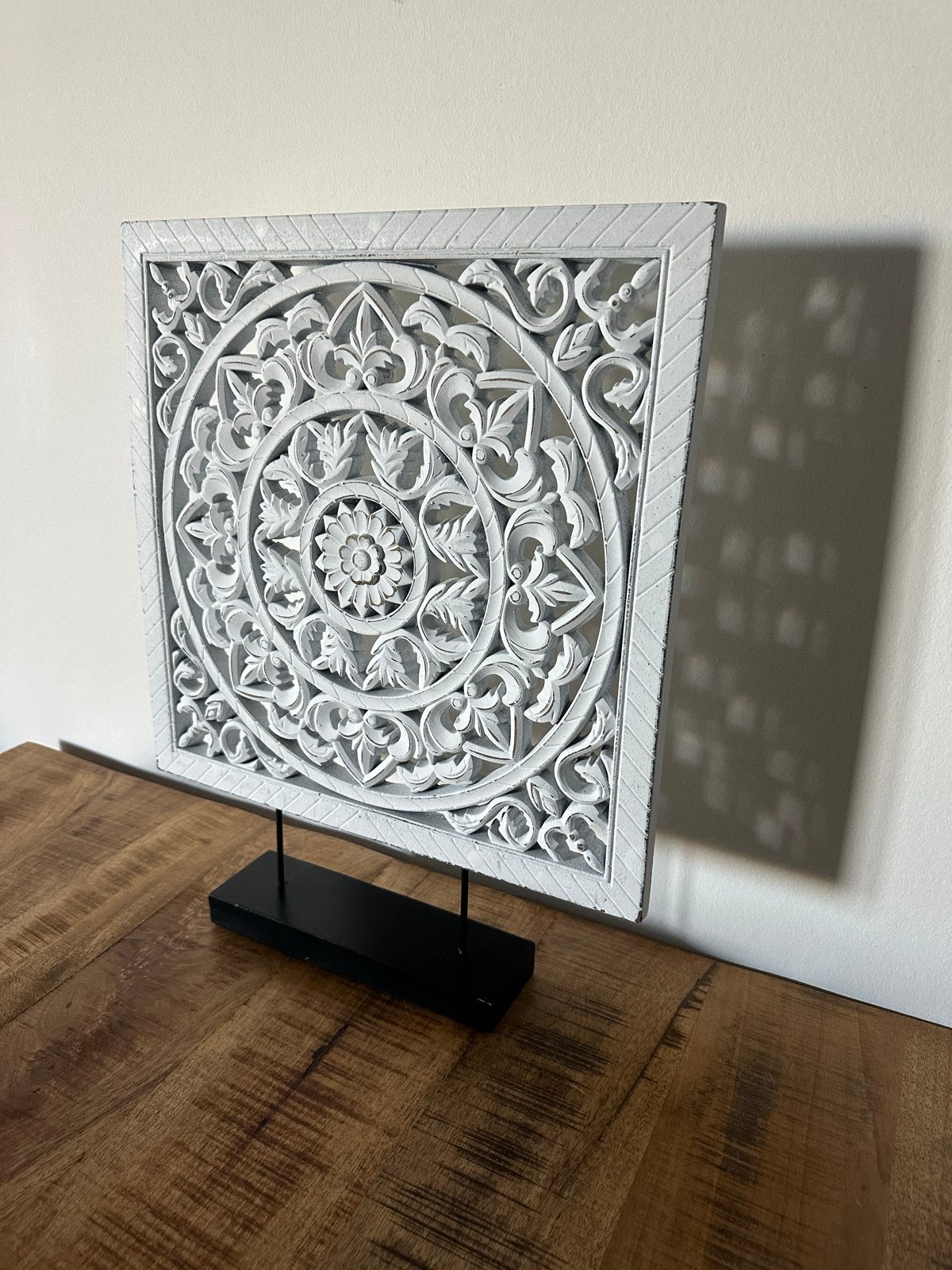 Decoratief Houten Paneel - Wit met Carved Mandala, Ophalen, Hout, Brocante, Zo goed als nieuw